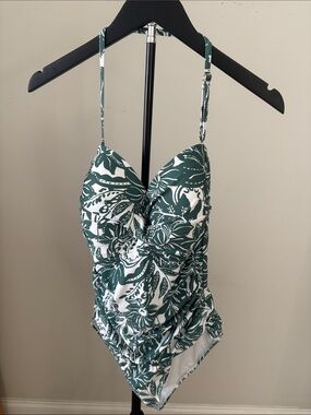 Anne Cole Green and White Tropical Print One-Piece Swimwear